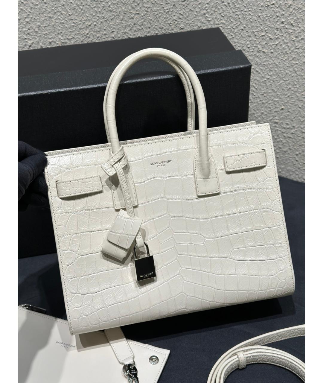 SAINT LAURENT Белая кожаная сумка с короткими ручками, фото 2
