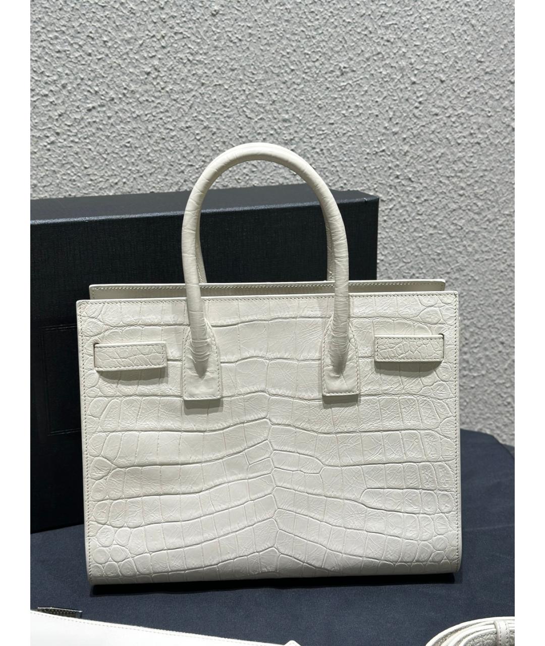 SAINT LAURENT Белая кожаная сумка с короткими ручками, фото 5