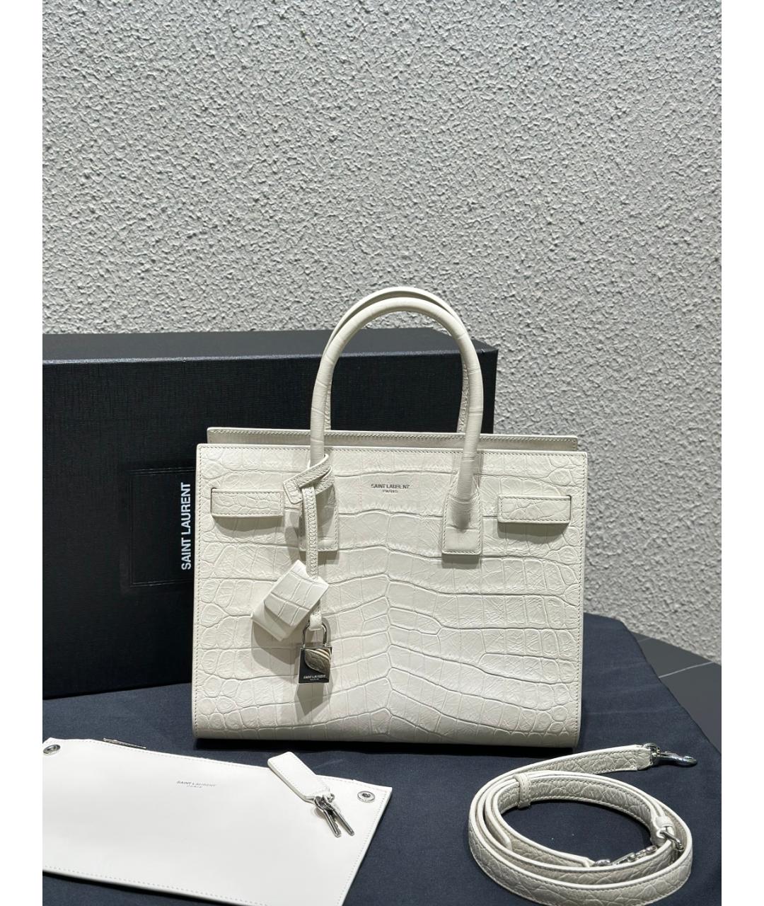 SAINT LAURENT Белая кожаная сумка с короткими ручками, фото 10