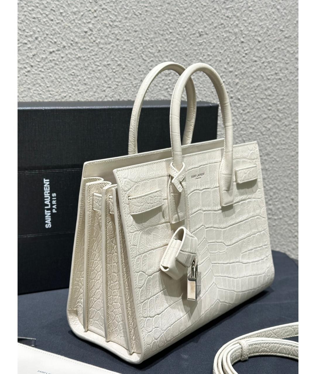 SAINT LAURENT Белая кожаная сумка с короткими ручками, фото 3