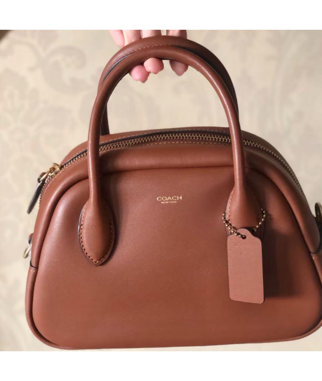 COACH Коричневая кожаная сумка с короткими ручками, фото 7