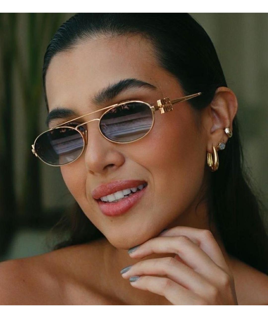 MIU MIU Золотые металлические солнцезащитные очки, фото 4