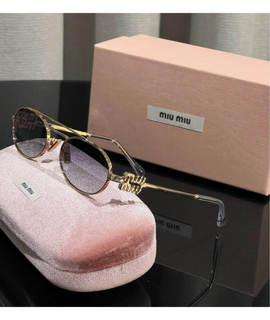 MIU MIU Золотые металлические солнцезащитные очки, фото 5