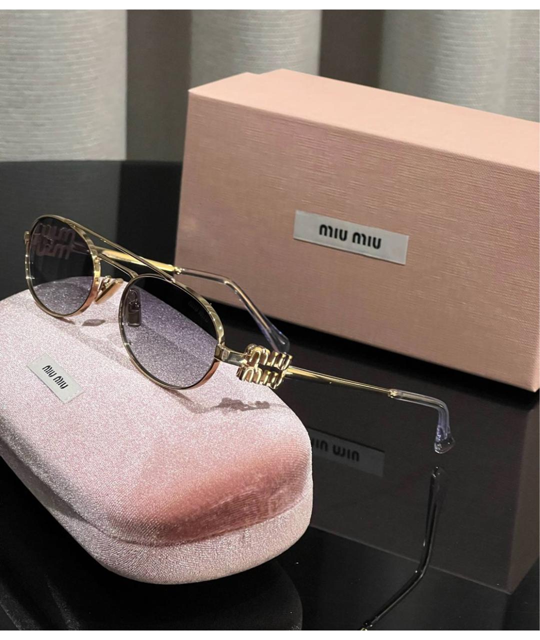 MIU MIU Золотые металлические солнцезащитные очки, фото 2