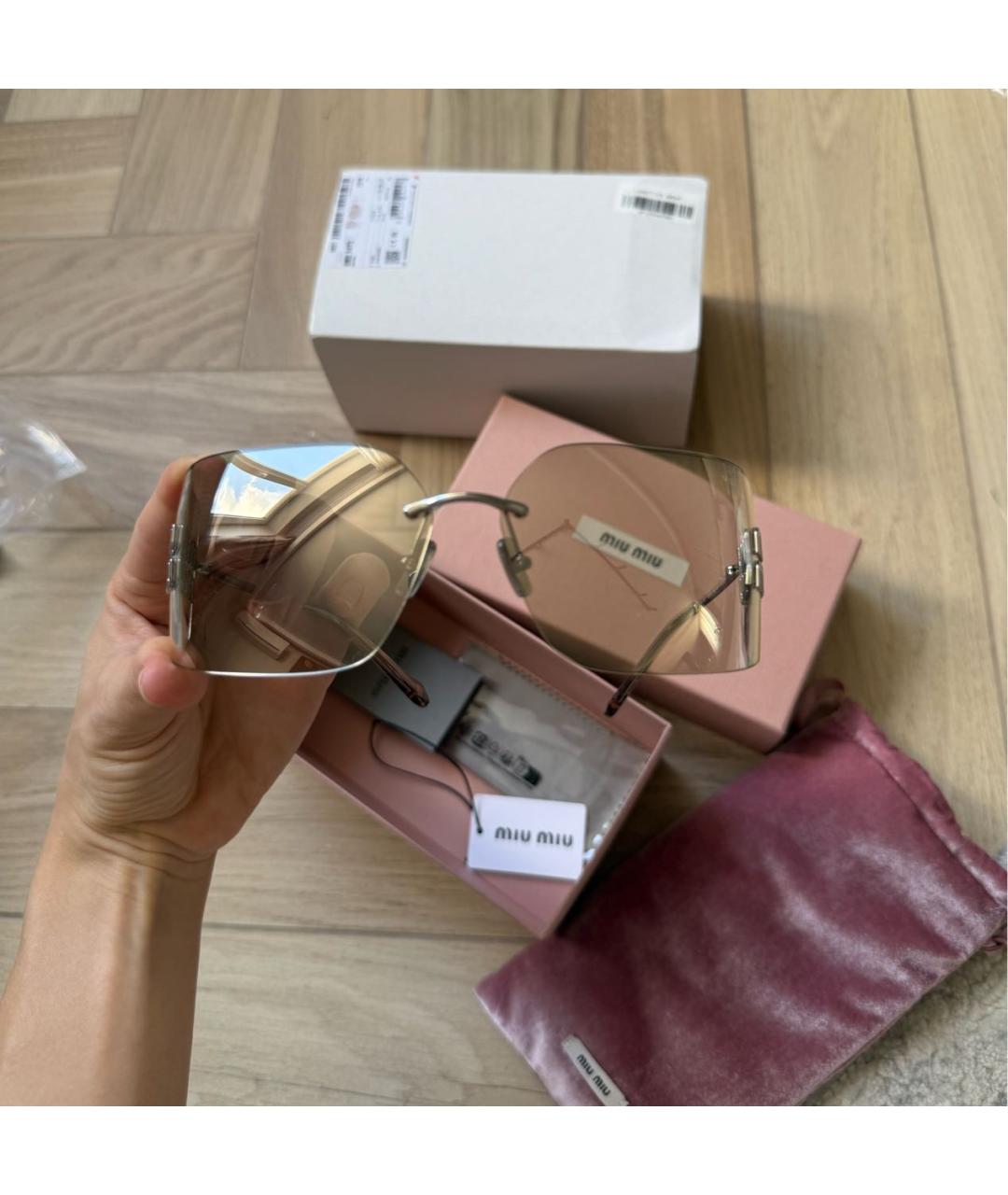 MIU MIU Серебряные металлические солнцезащитные очки, фото 2