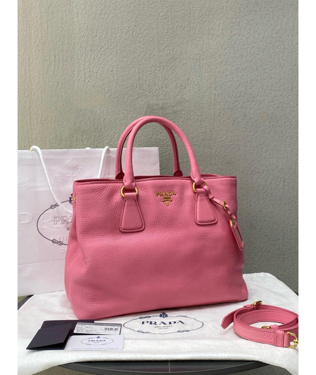 PRADA Розовая кожаная сумка с короткими ручками, фото 2