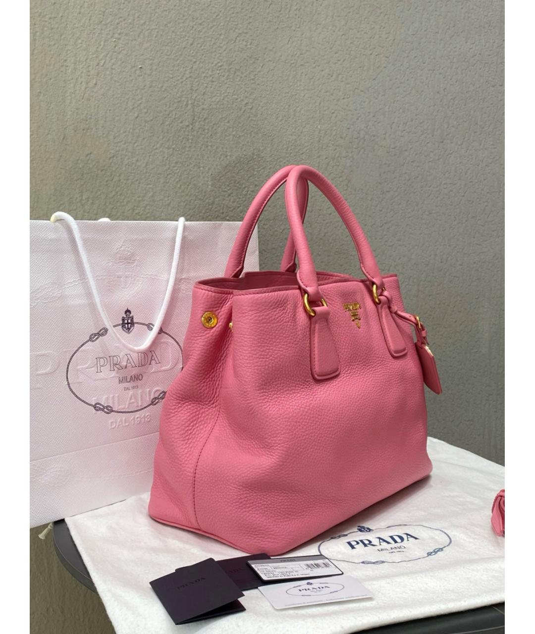 PRADA Розовая кожаная сумка с короткими ручками, фото 5