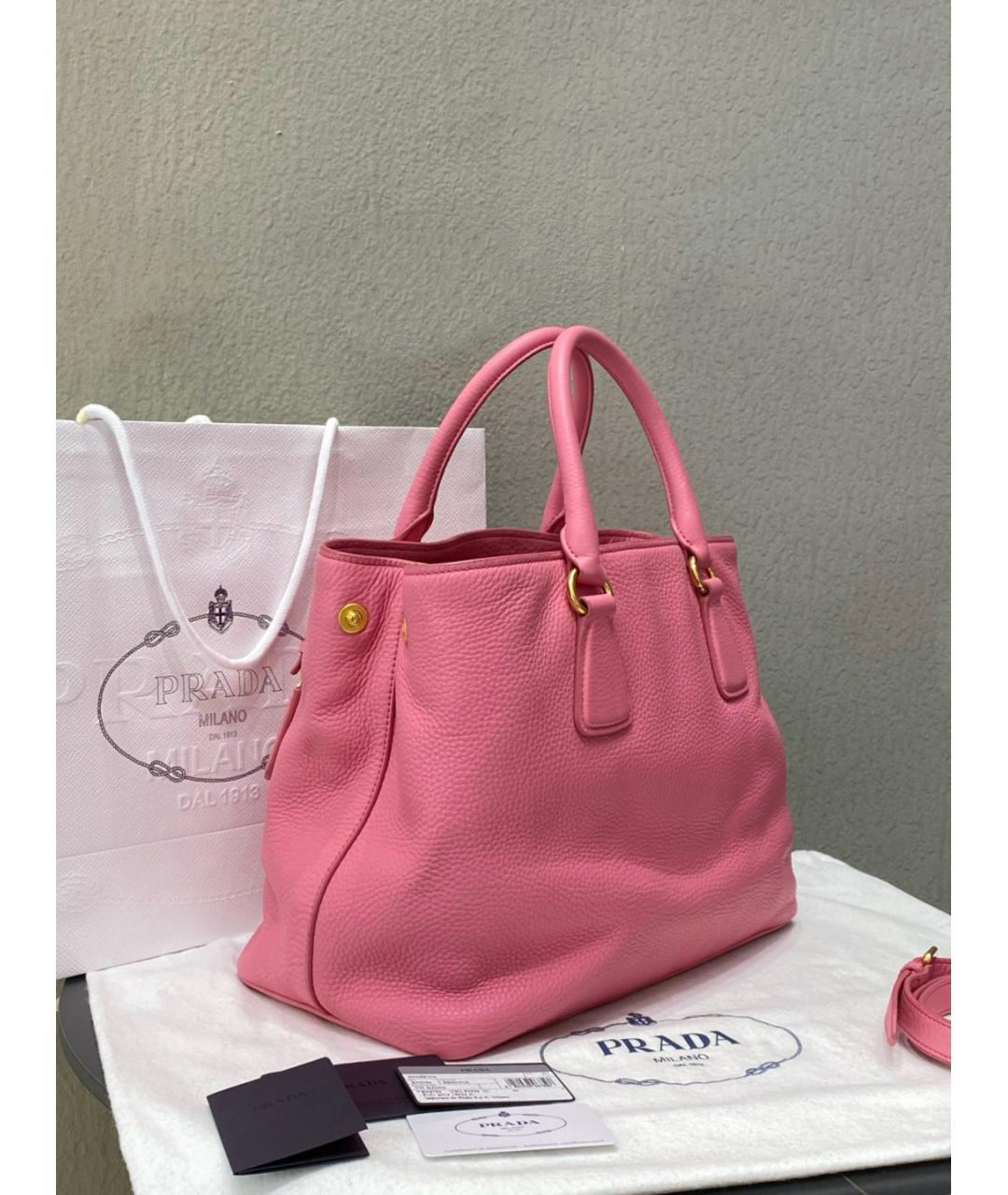 PRADA Розовая кожаная сумка с короткими ручками, фото 6