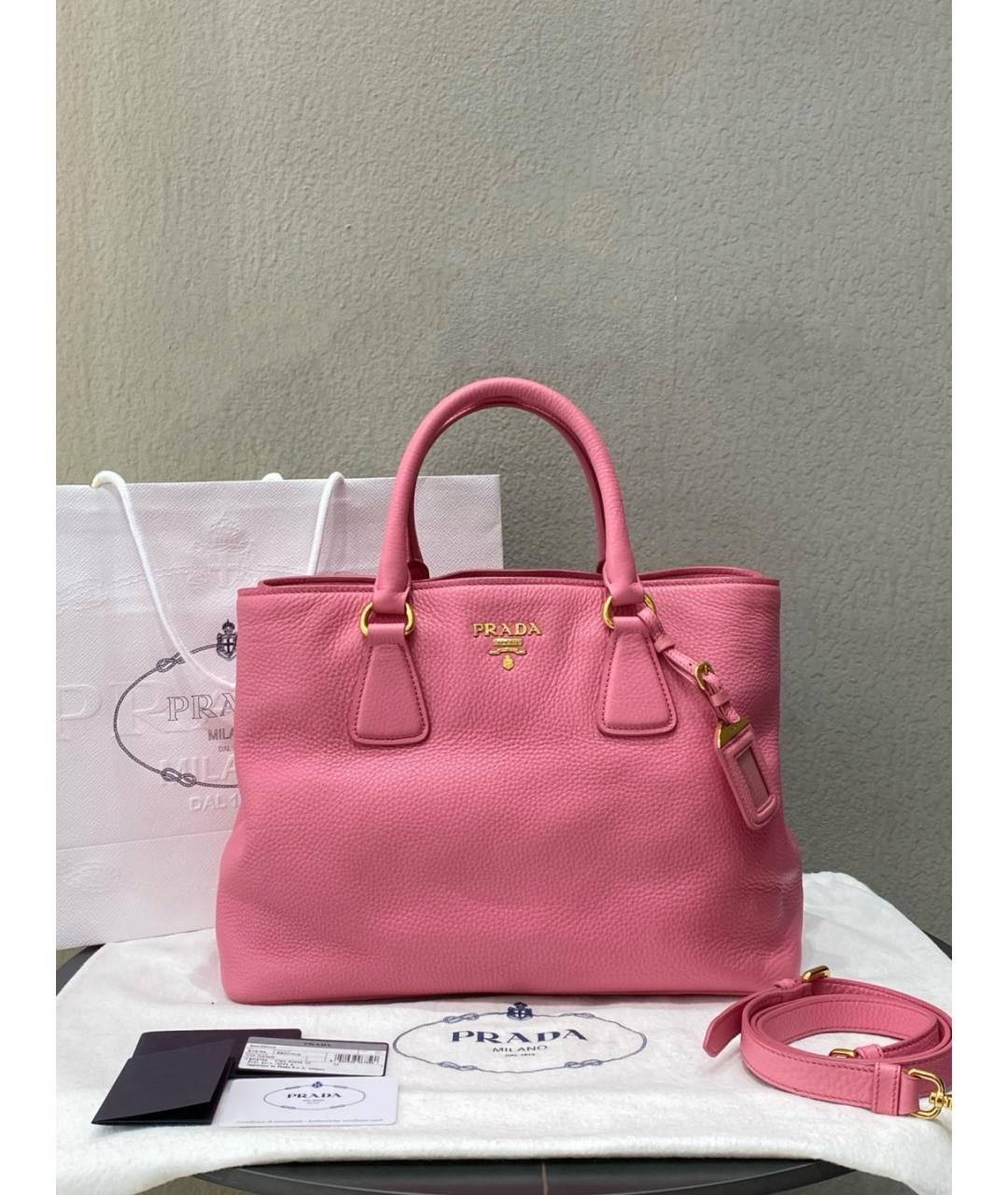 PRADA Розовая кожаная сумка с короткими ручками, фото 10