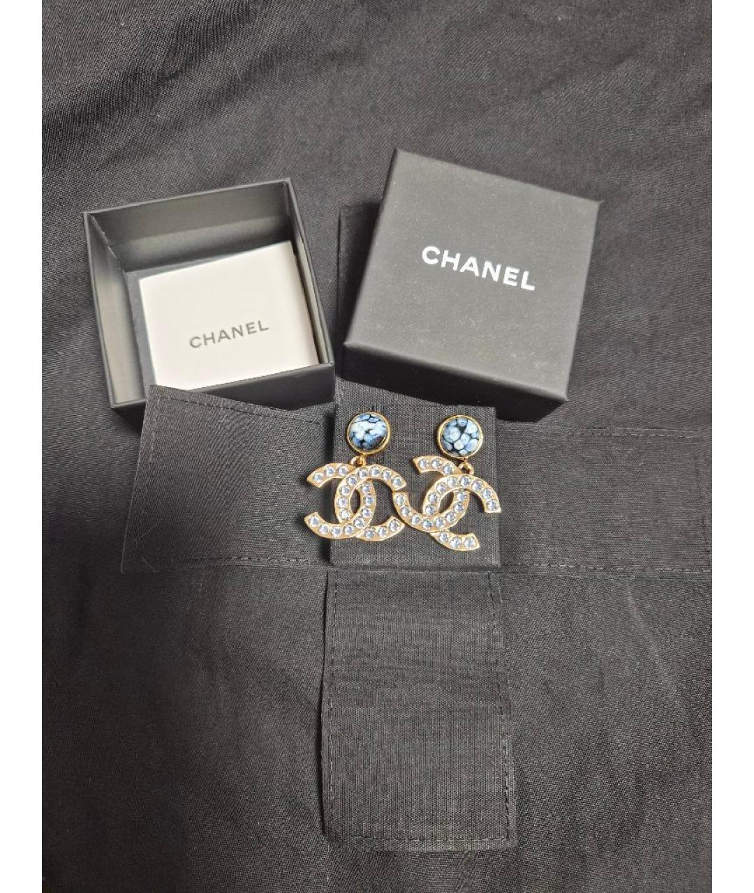 CHANEL Голубые металлические серьги, фото 5
