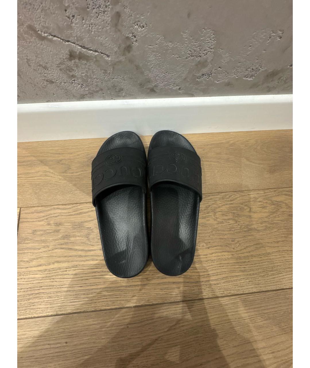 GUCCI Черные резиновые шлепанцы, фото 3