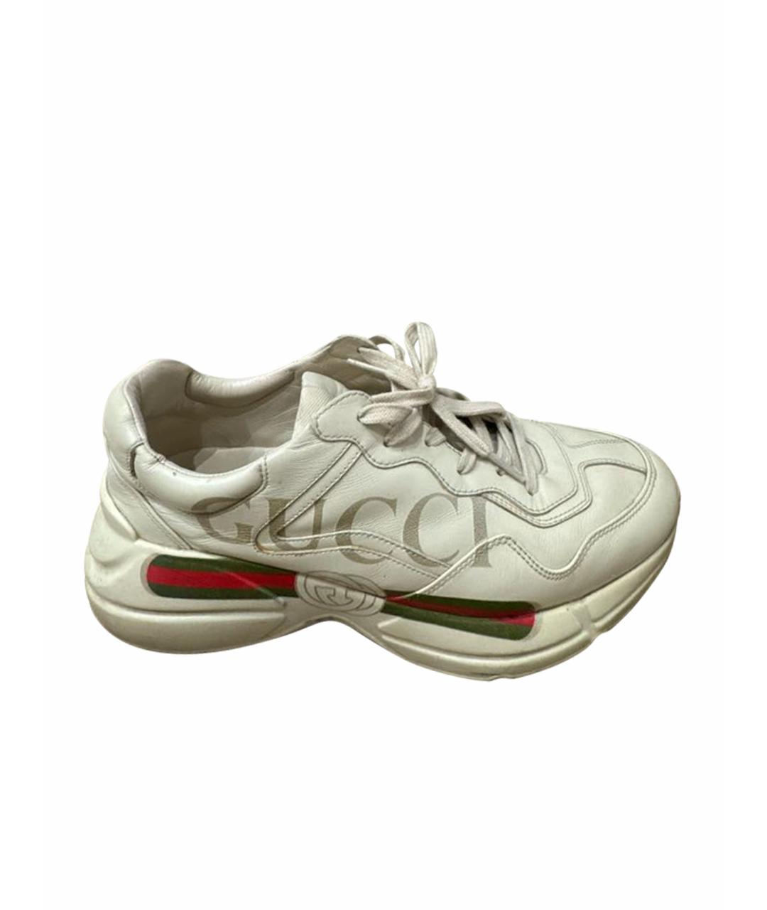 GUCCI Бежевые кожаные низкие кроссовки / кеды, фото 1