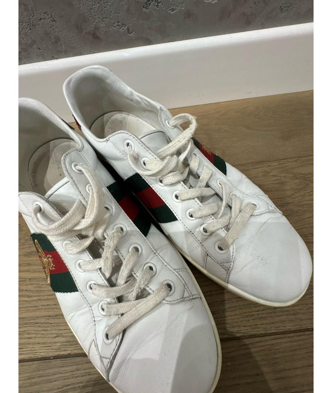 GUCCI Белые кожаные низкие кроссовки / кеды, фото 6