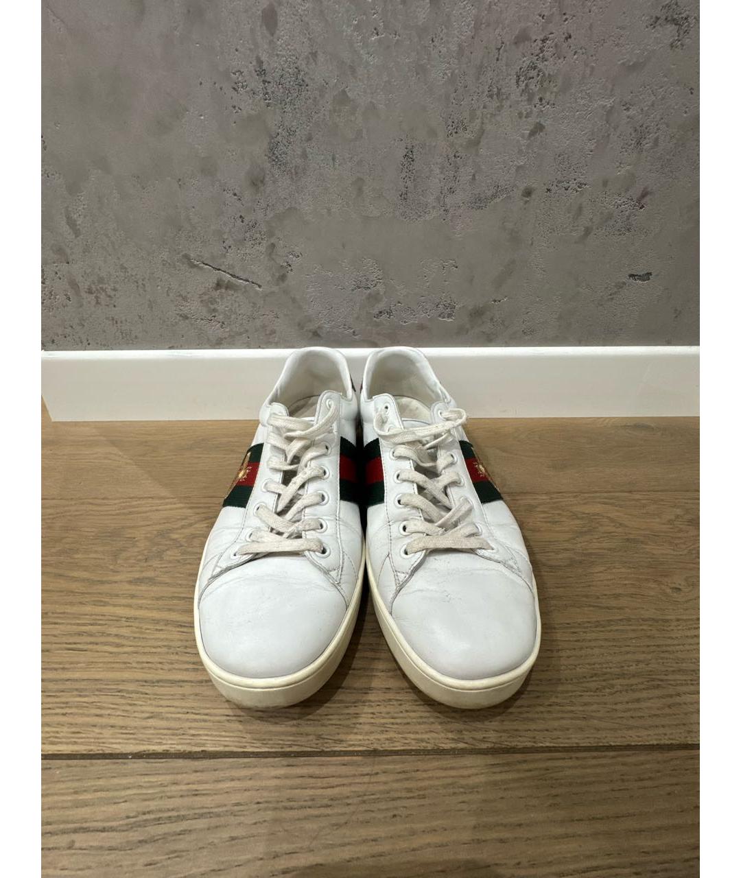 GUCCI Белые кожаные низкие кроссовки / кеды, фото 2