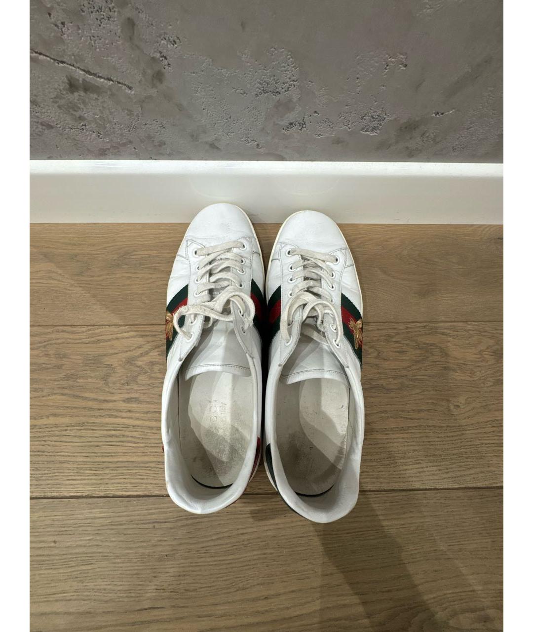 GUCCI Белые кожаные низкие кроссовки / кеды, фото 3