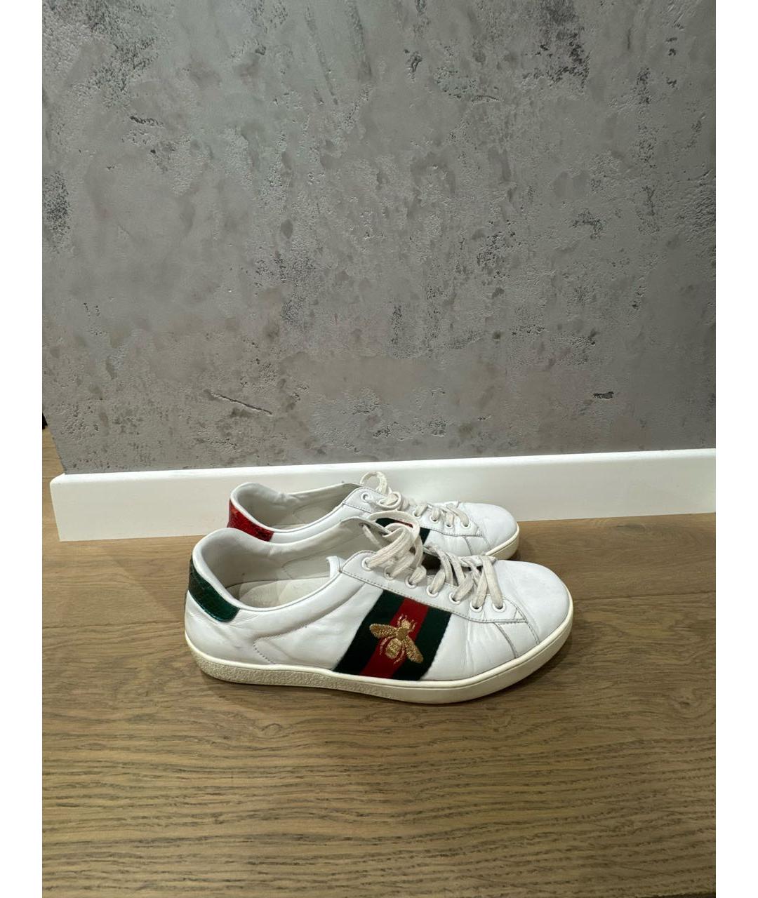 GUCCI Белые кожаные низкие кроссовки / кеды, фото 8
