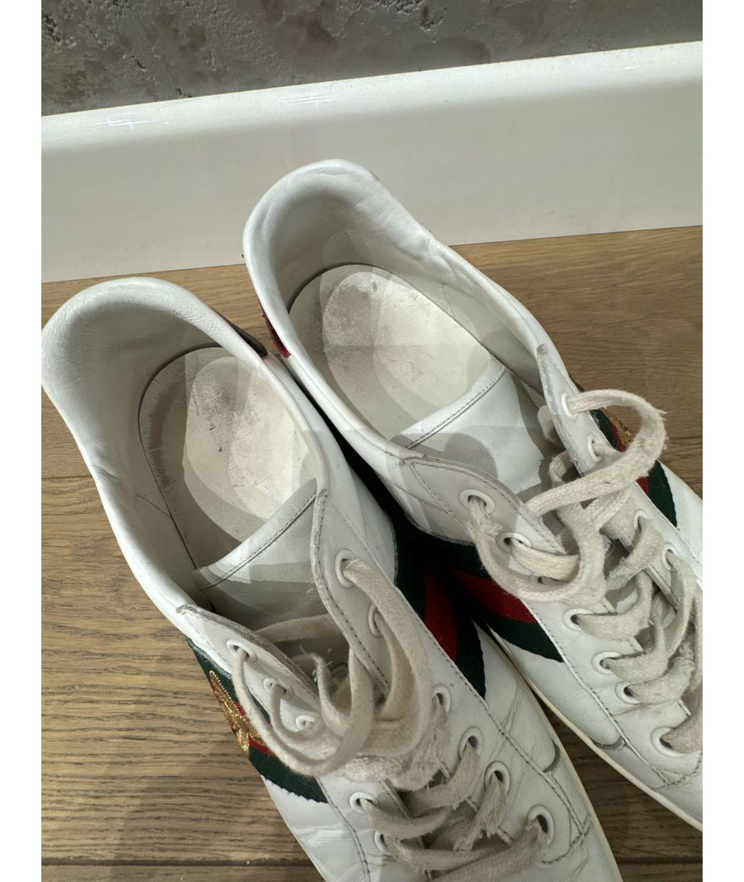 GUCCI Белые кожаные низкие кроссовки / кеды, фото 5