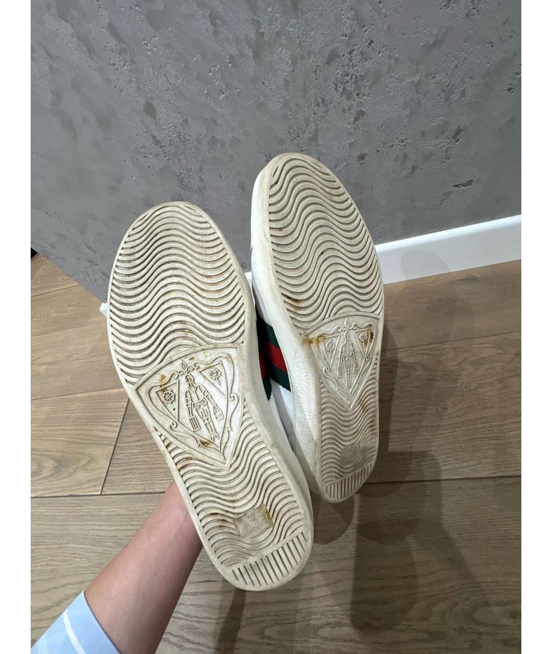 GUCCI Белые кожаные низкие кроссовки / кеды, фото 7