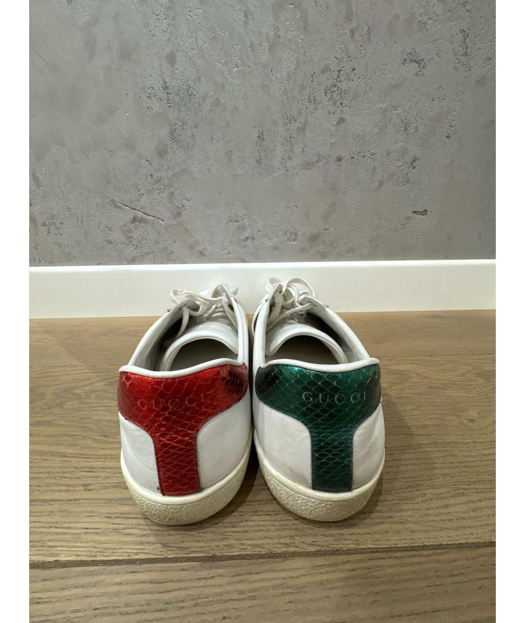 GUCCI Белые кожаные низкие кроссовки / кеды, фото 4