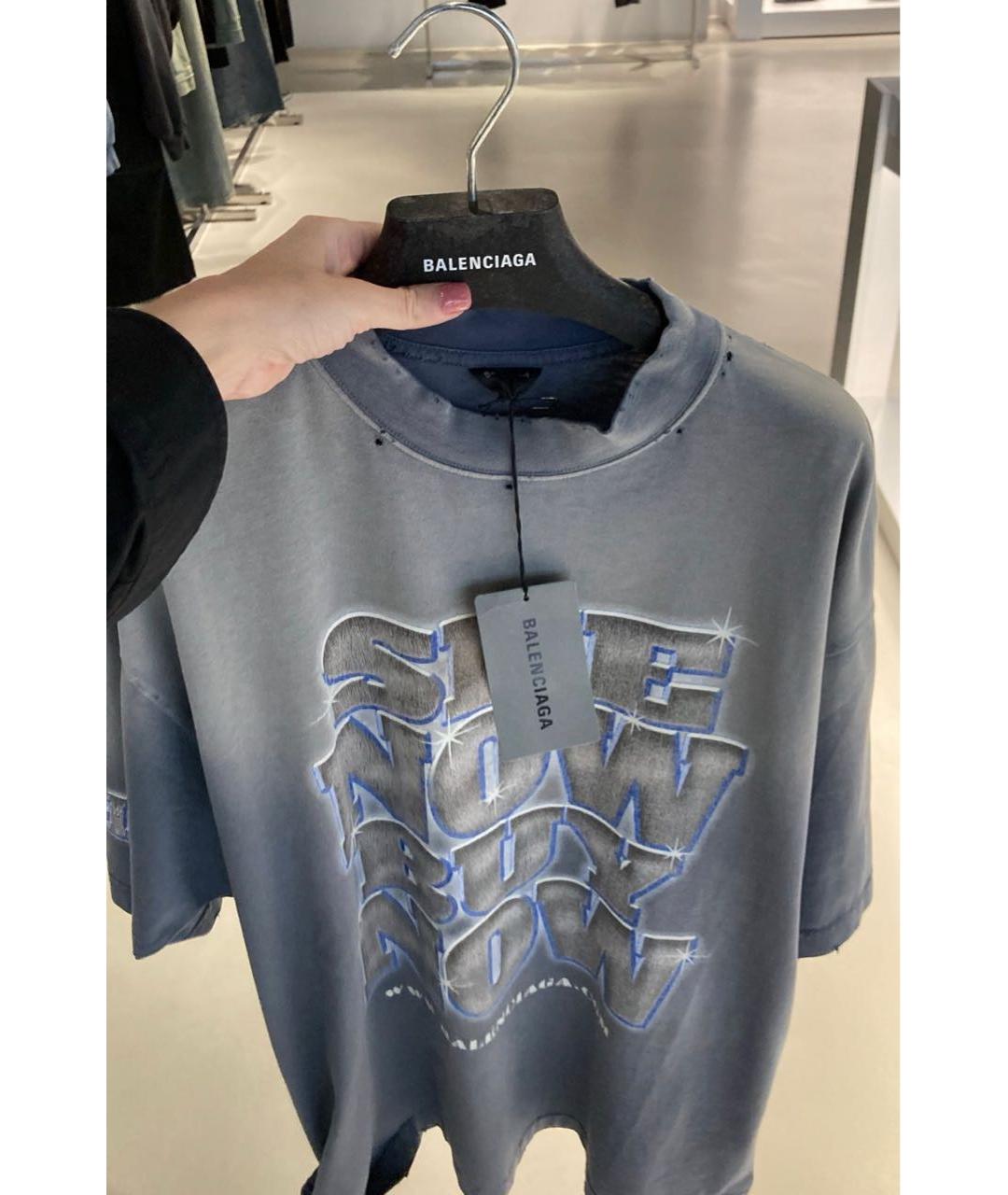 BALENCIAGA Серая хлопковая футболка, фото 3