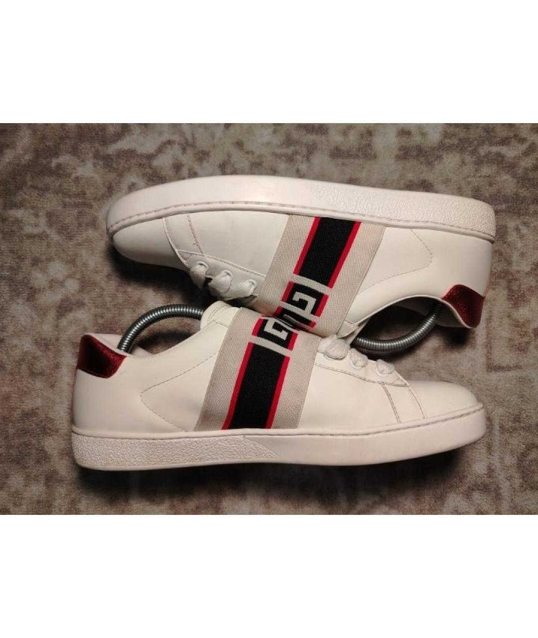 GUCCI Белые кожаные низкие кроссовки / кеды, фото 10