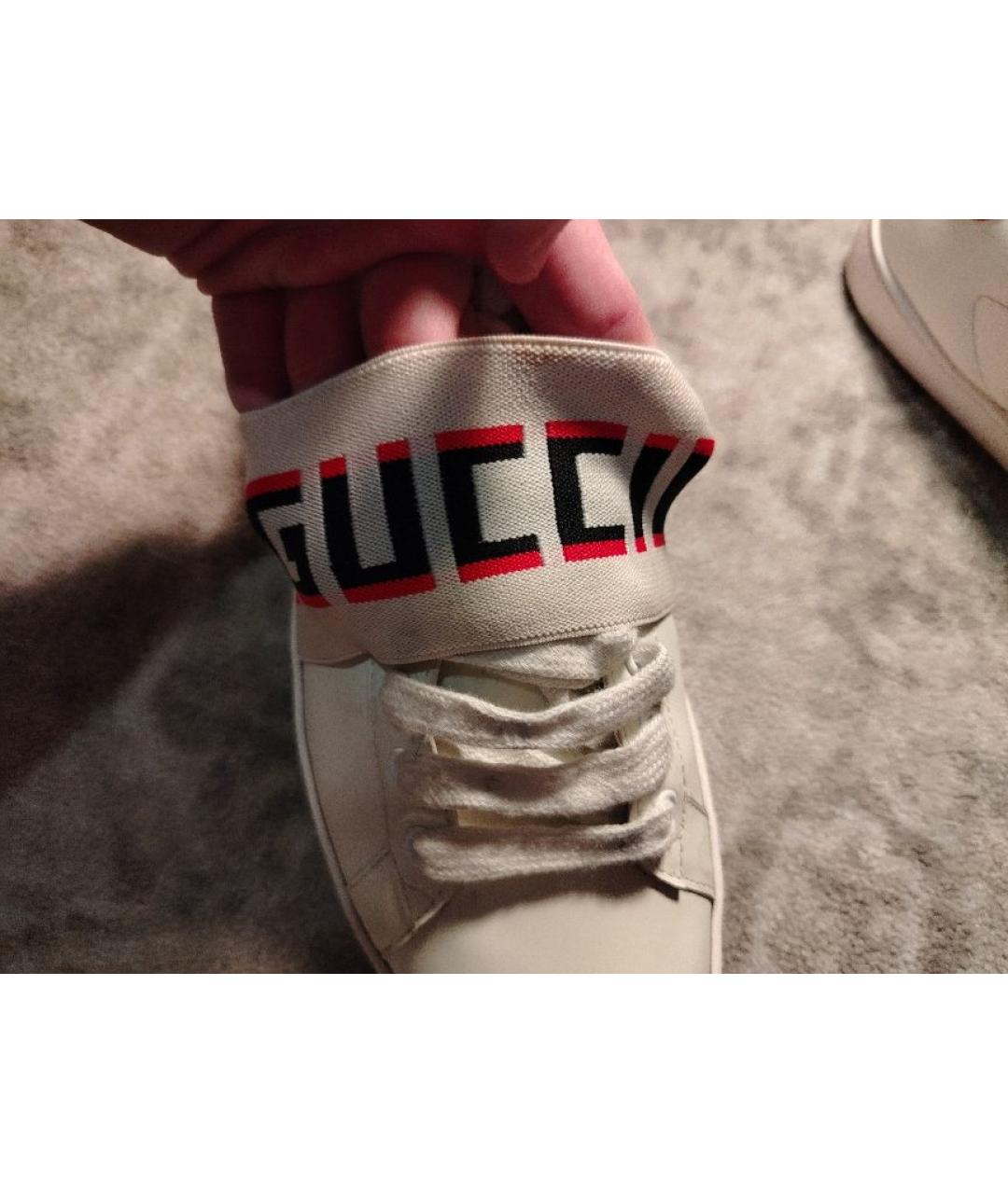 GUCCI Белые кожаные низкие кроссовки / кеды, фото 3