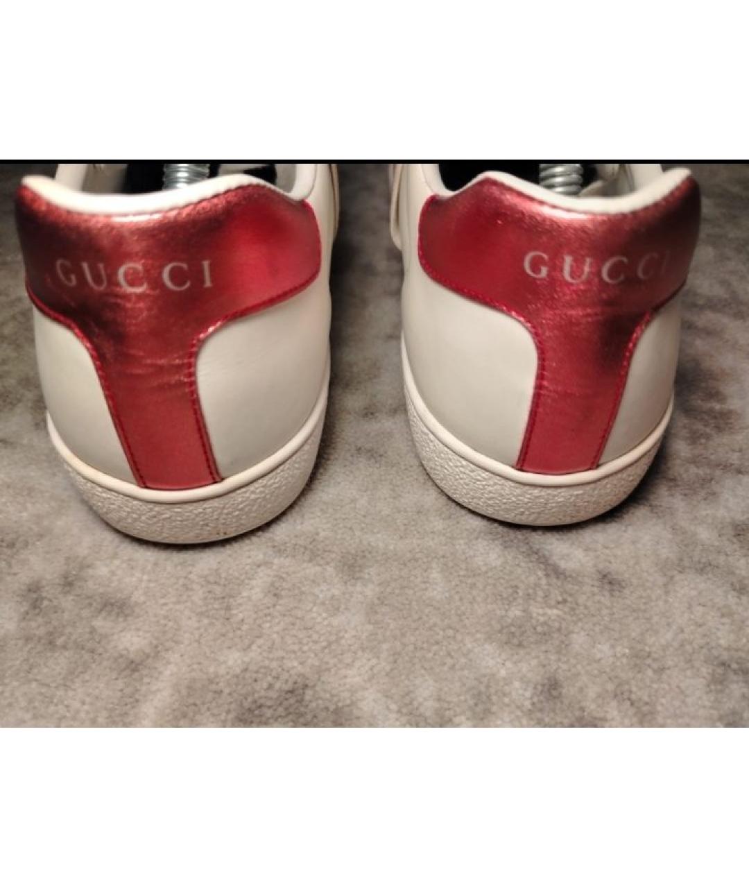 GUCCI Белые кожаные низкие кроссовки / кеды, фото 4