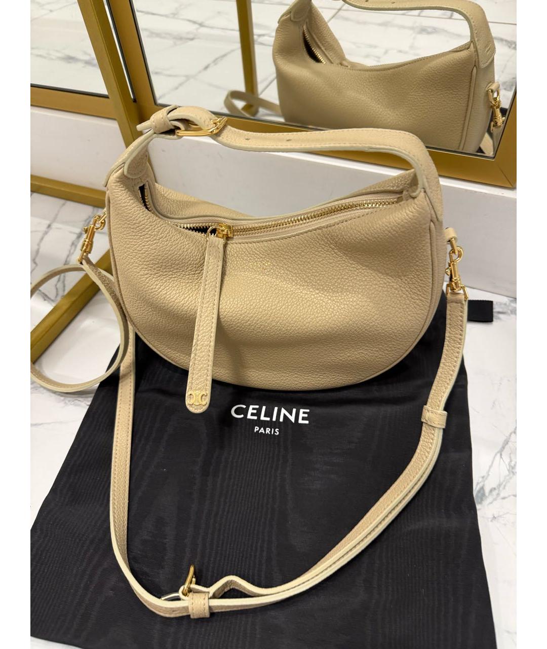CELINE Бежевая кожаная сумка через плечо, фото 2