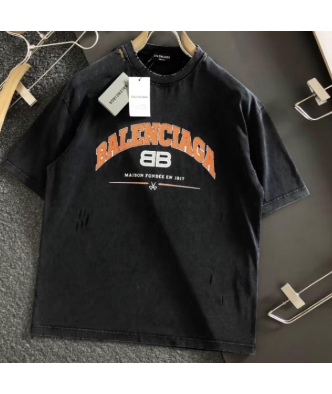 BALENCIAGA Черная хлопковая футболка, фото 4