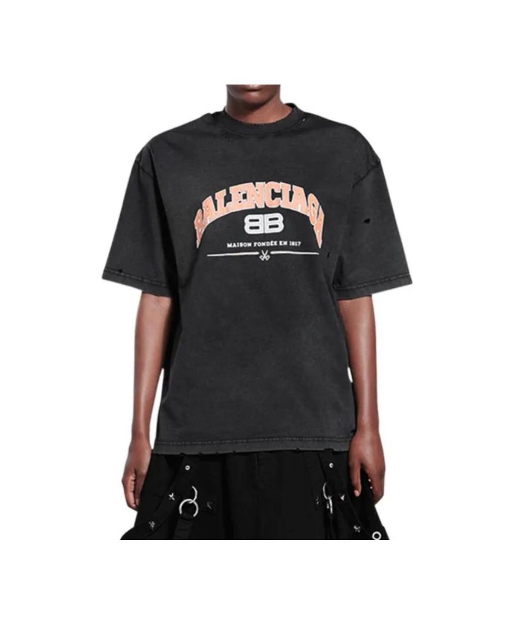 BALENCIAGA Черная хлопковая футболка, фото 2