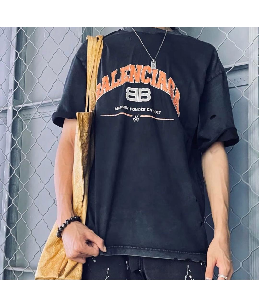 BALENCIAGA Черная хлопковая футболка, фото 6
