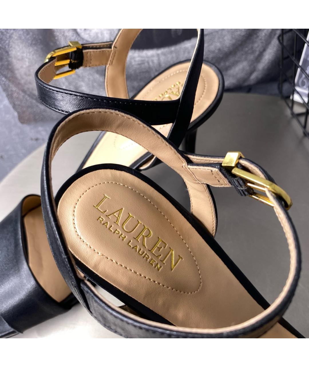 RALPH LAUREN Черные кожаные босоножки, фото 7