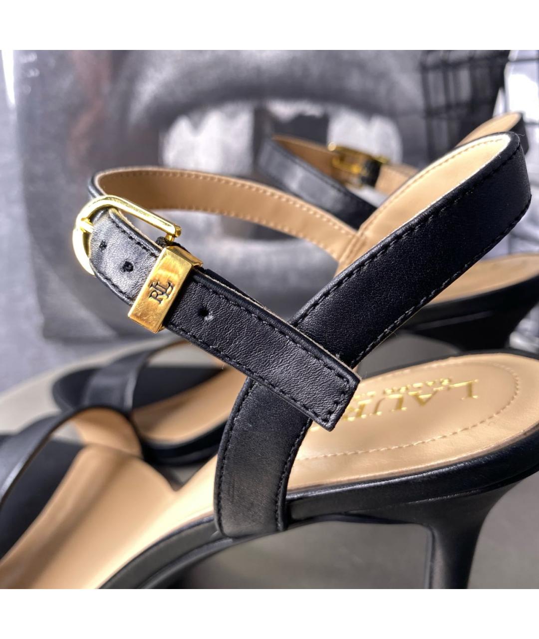 RALPH LAUREN Черные кожаные босоножки, фото 5
