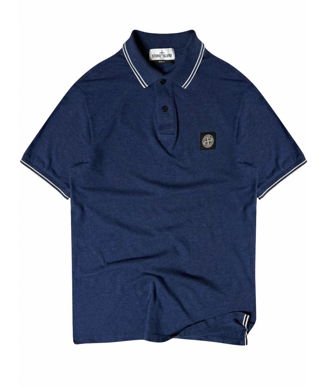 STONE ISLAND Темно-синее хлопковое поло с коротким рукавом, фото 1