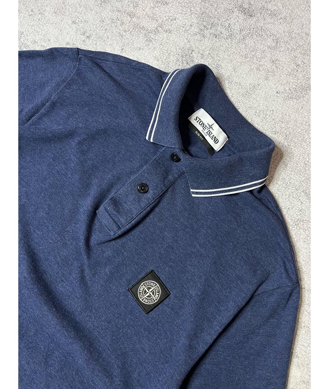 STONE ISLAND Темно-синее хлопковое поло с коротким рукавом, фото 3