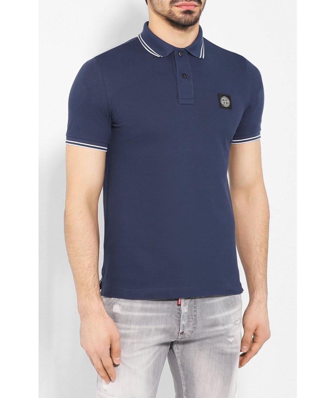 STONE ISLAND Темно-синее хлопковое поло с коротким рукавом, фото 6