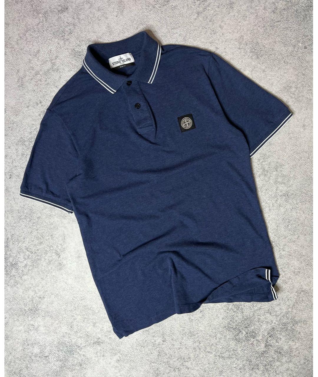 STONE ISLAND Темно-синее хлопковое поло с коротким рукавом, фото 7