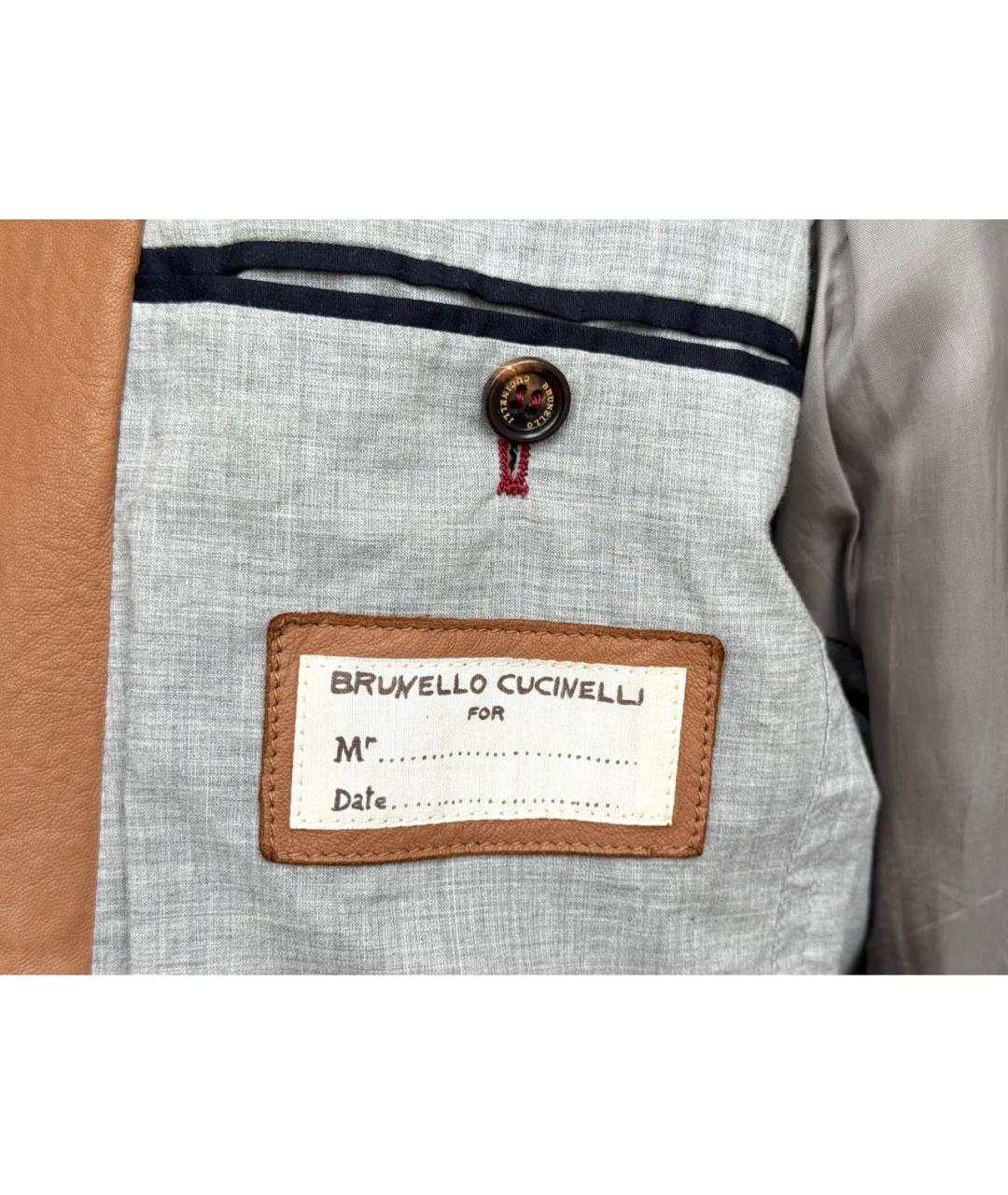 BRUNELLO CUCINELLI Коричневая кожаная куртка, фото 3