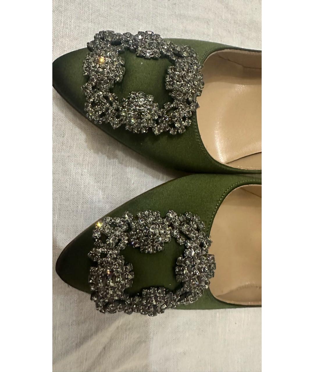 MANOLO BLAHNIK Хаки текстильные туфли, фото 6