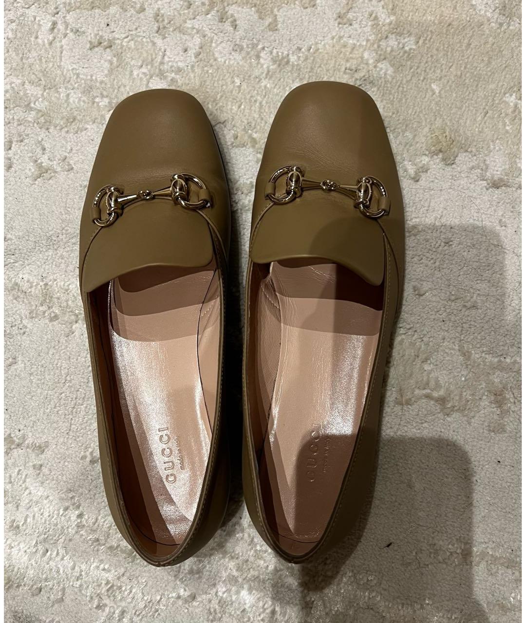 GUCCI Бежевые кожаные лоферы, фото 3