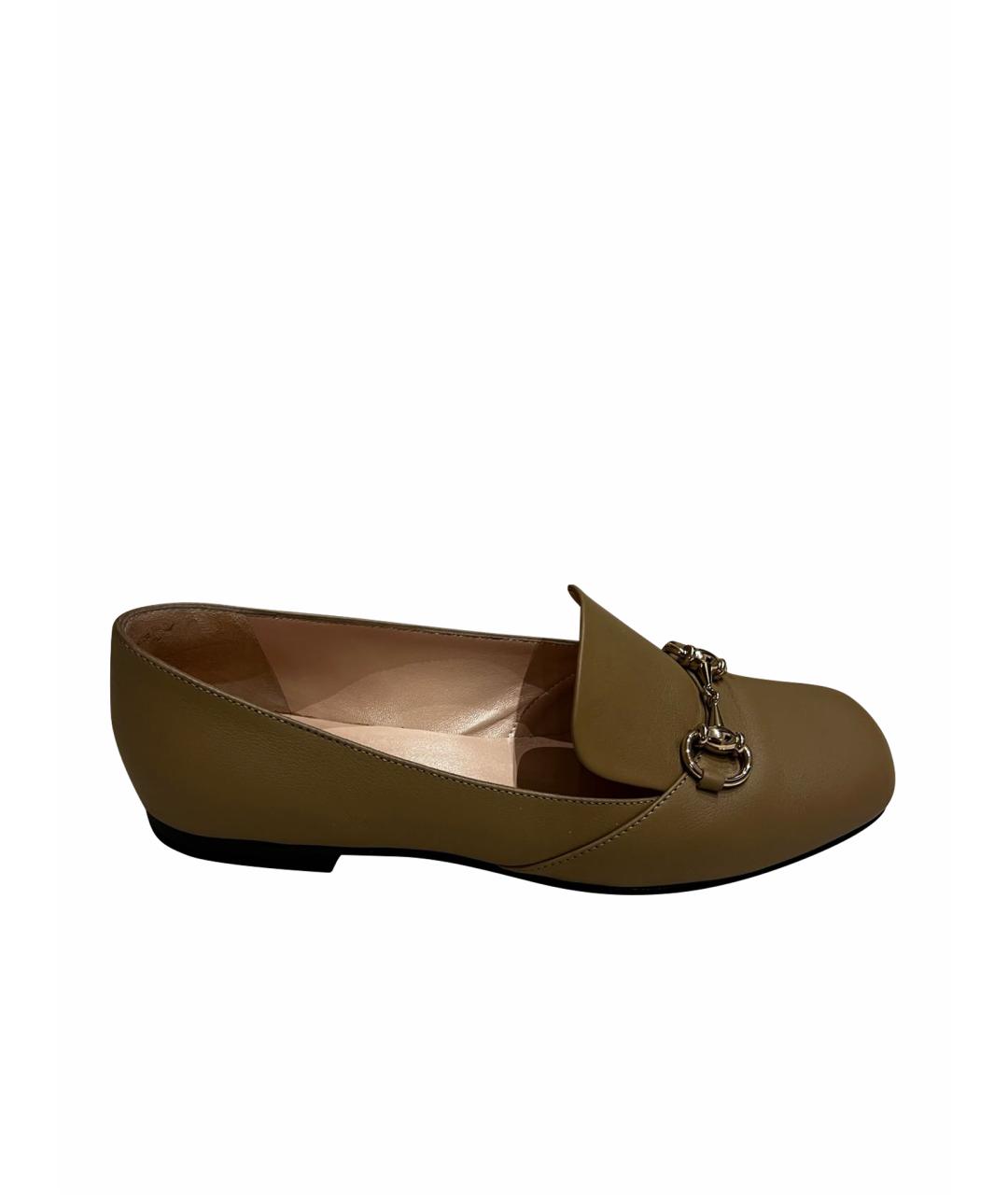 GUCCI Бежевые кожаные лоферы, фото 7