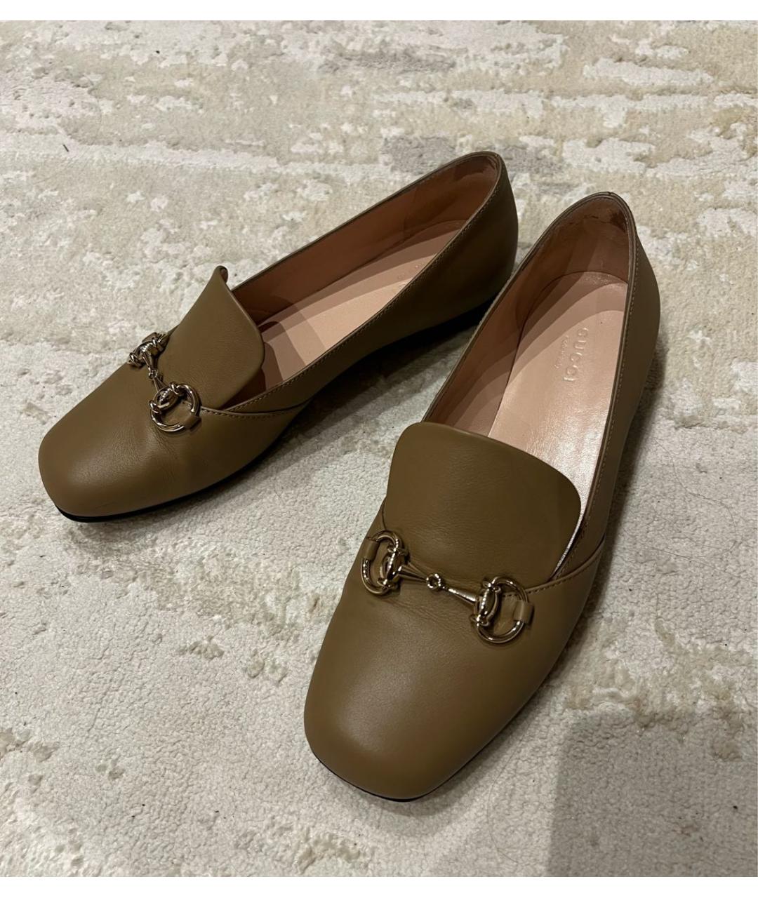 GUCCI Бежевые кожаные лоферы, фото 5