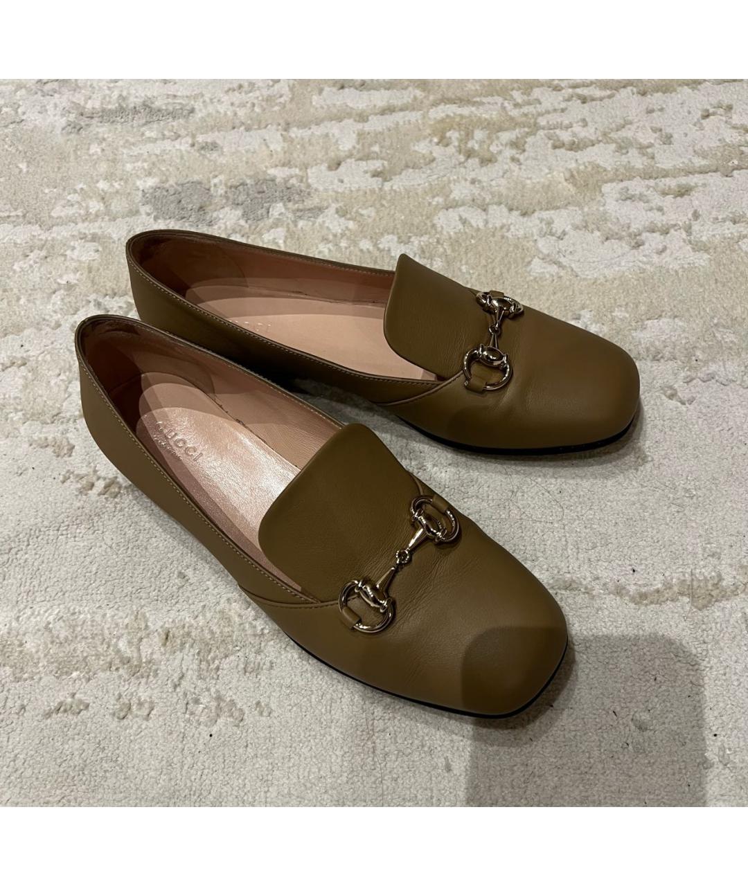 GUCCI Бежевые кожаные лоферы, фото 4