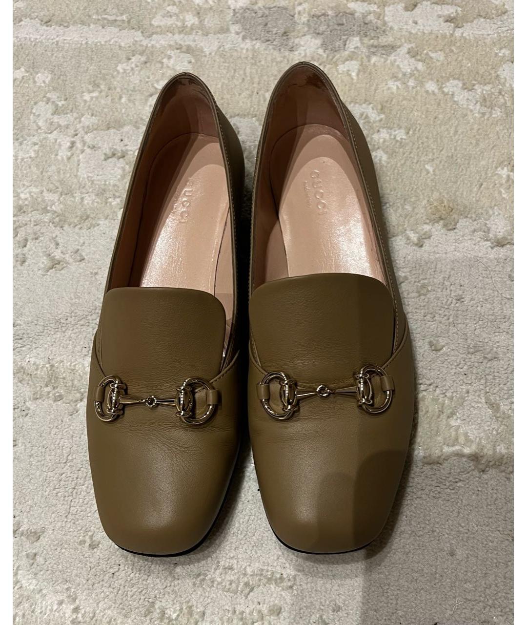 GUCCI Бежевые кожаные лоферы, фото 2