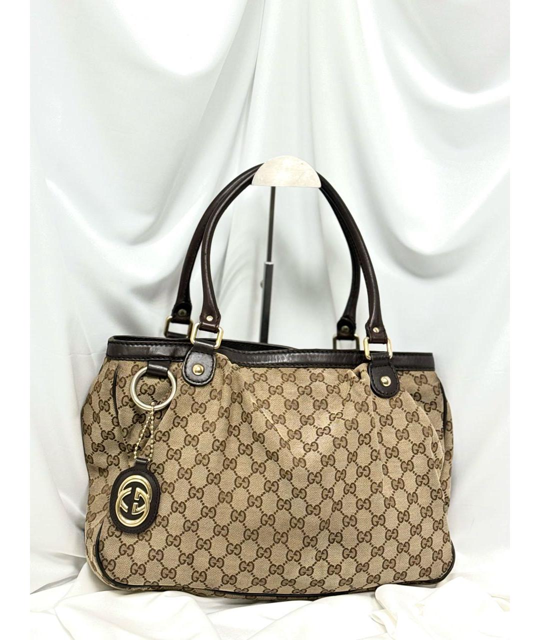 GUCCI Бежевая жаккардовая сумка тоут, фото 5