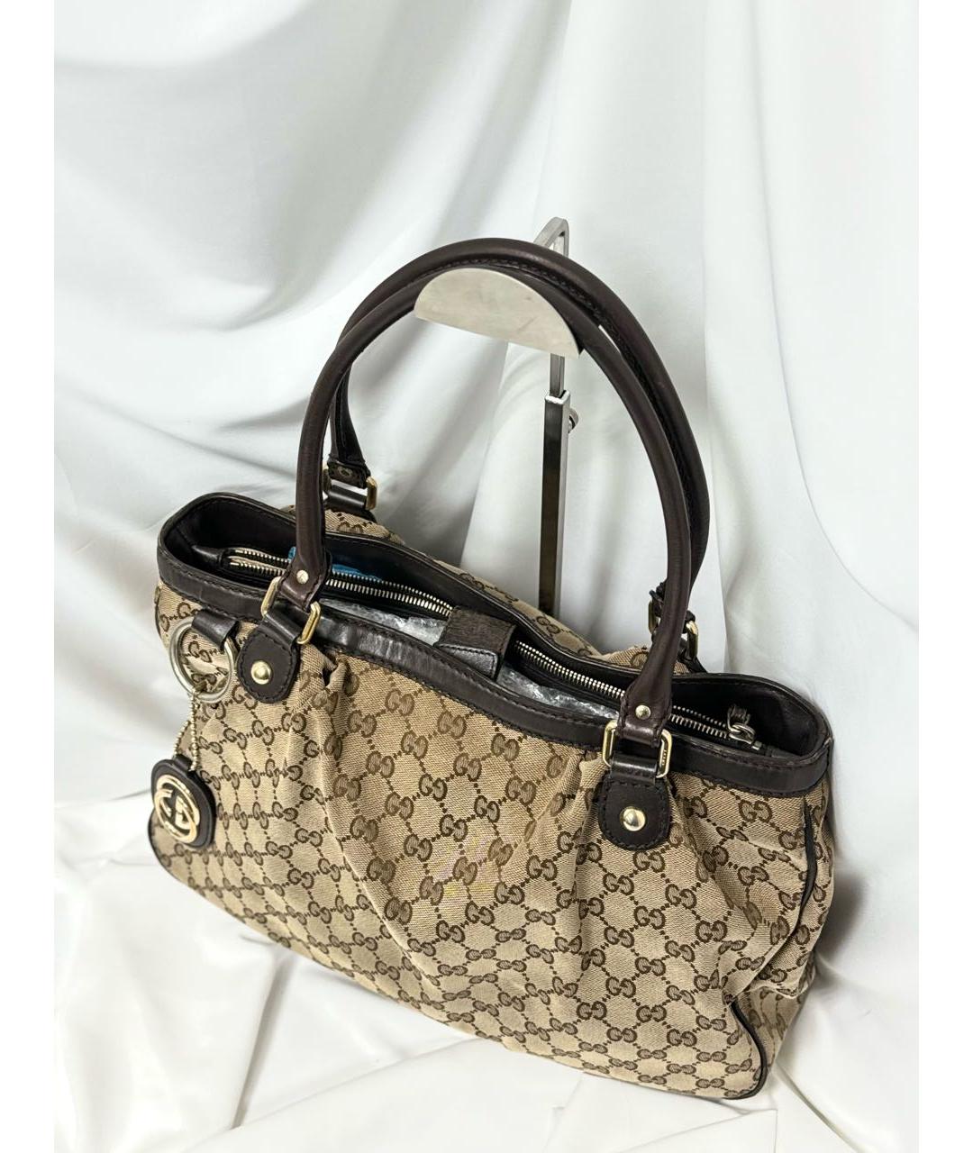 GUCCI Бежевая жаккардовая сумка тоут, фото 3