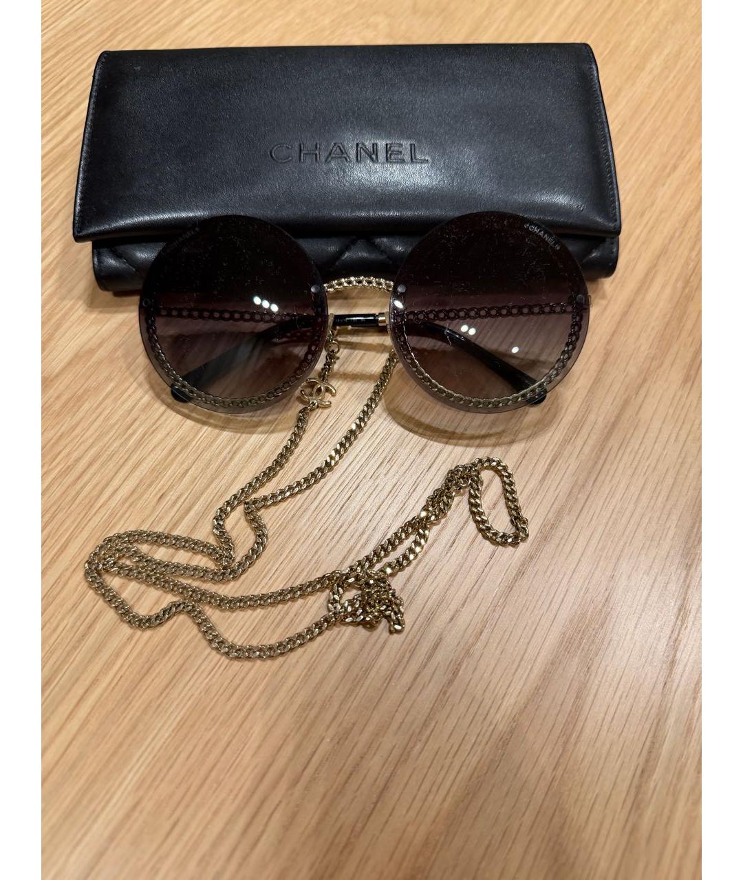 CHANEL Коричневые металлические солнцезащитные очки, фото 4