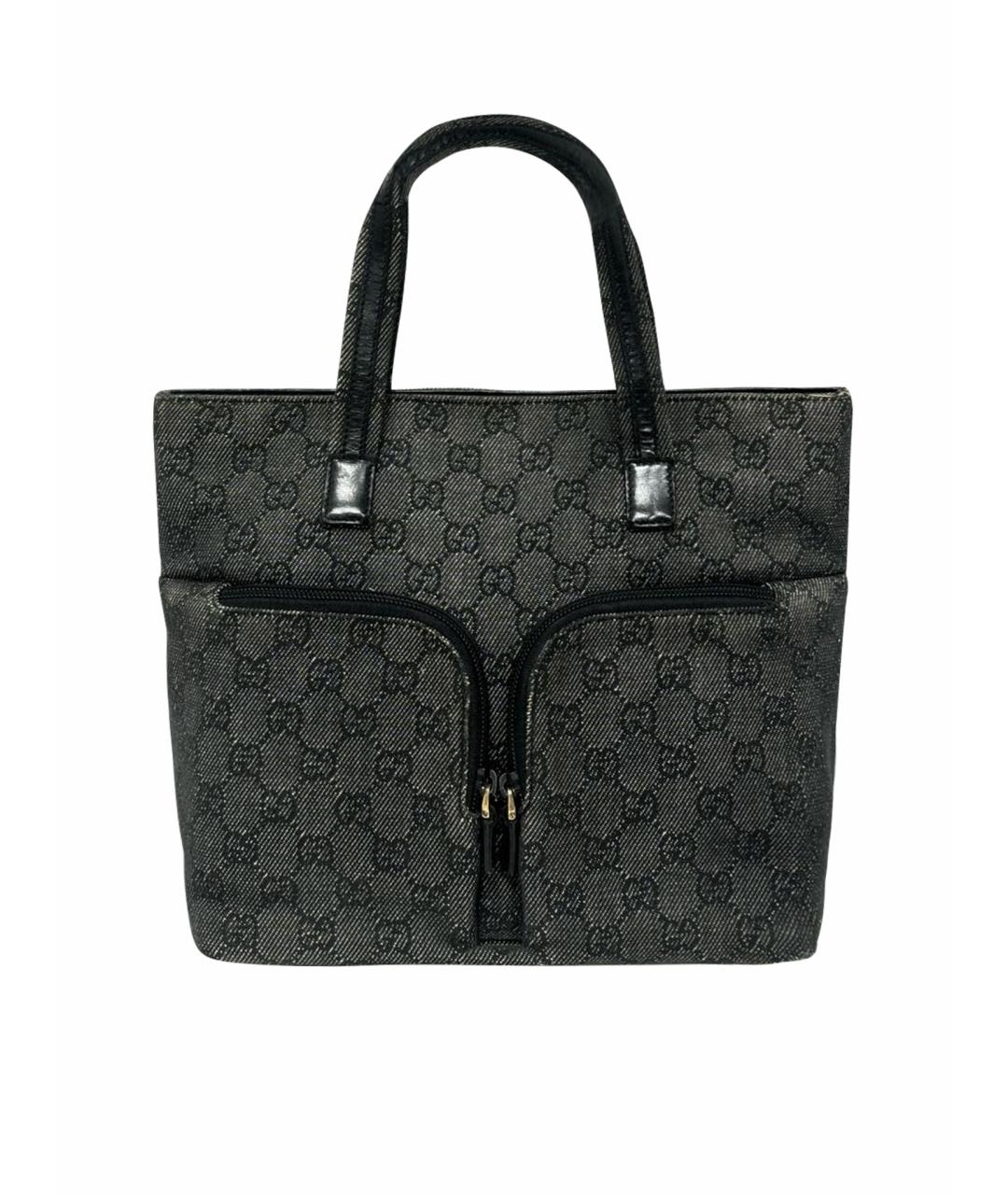 GUCCI Черная жаккардовая сумка с короткими ручками, фото 1