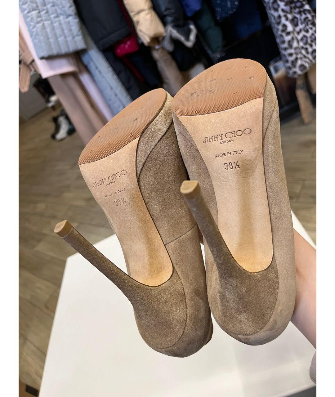 JIMMY CHOO Бежевые замшевые туфли, фото 4