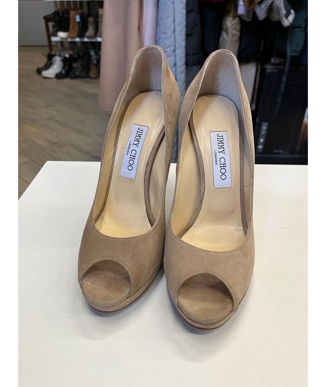 JIMMY CHOO Бежевые замшевые туфли, фото 6